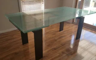 Wooden Table With Top Glass