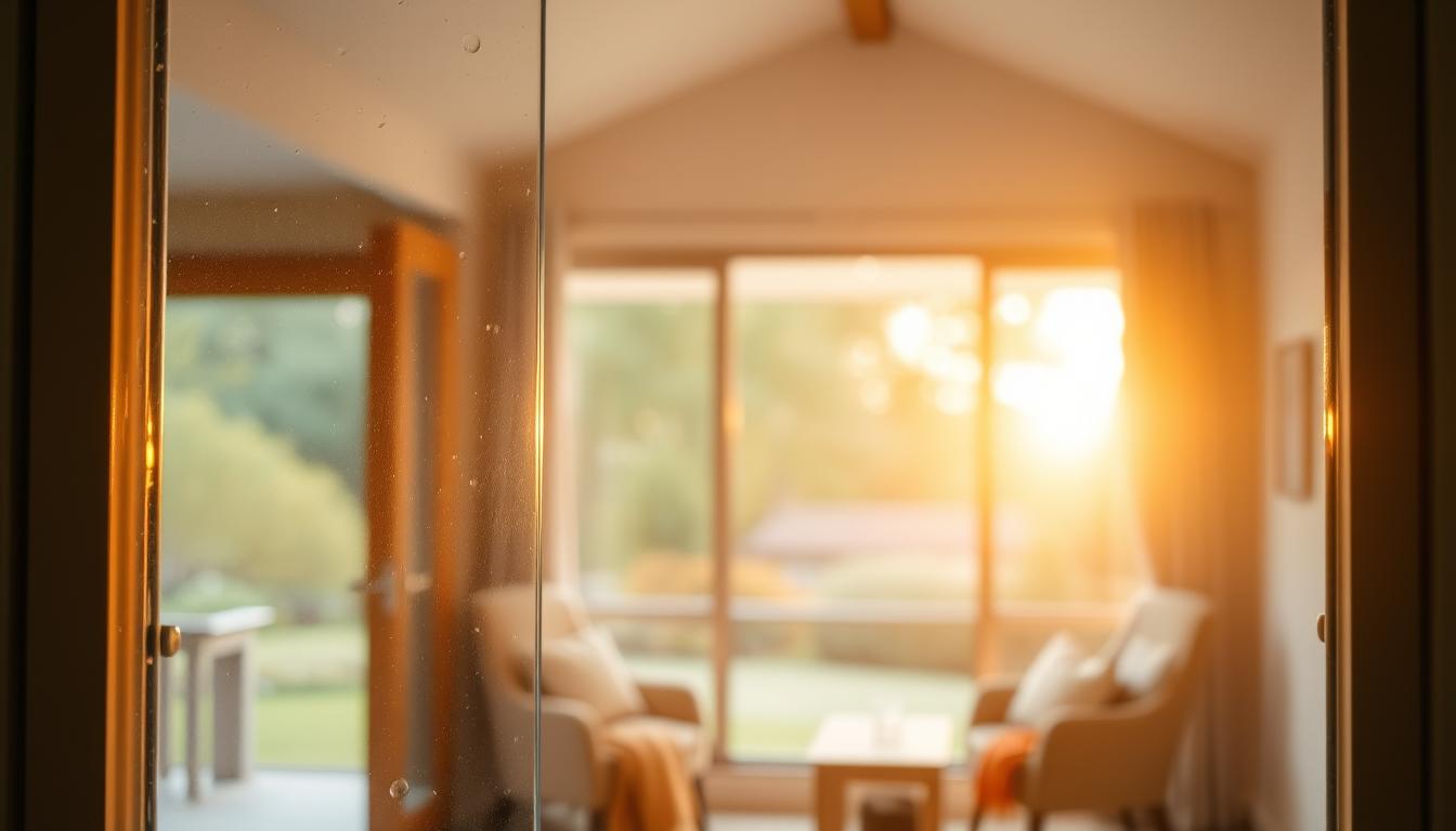 Sunlight streaming through clear window glass in a cozy living room, illustrating the benefits of window glass replacement such as improved clarity, energy efficiency, and comfort.