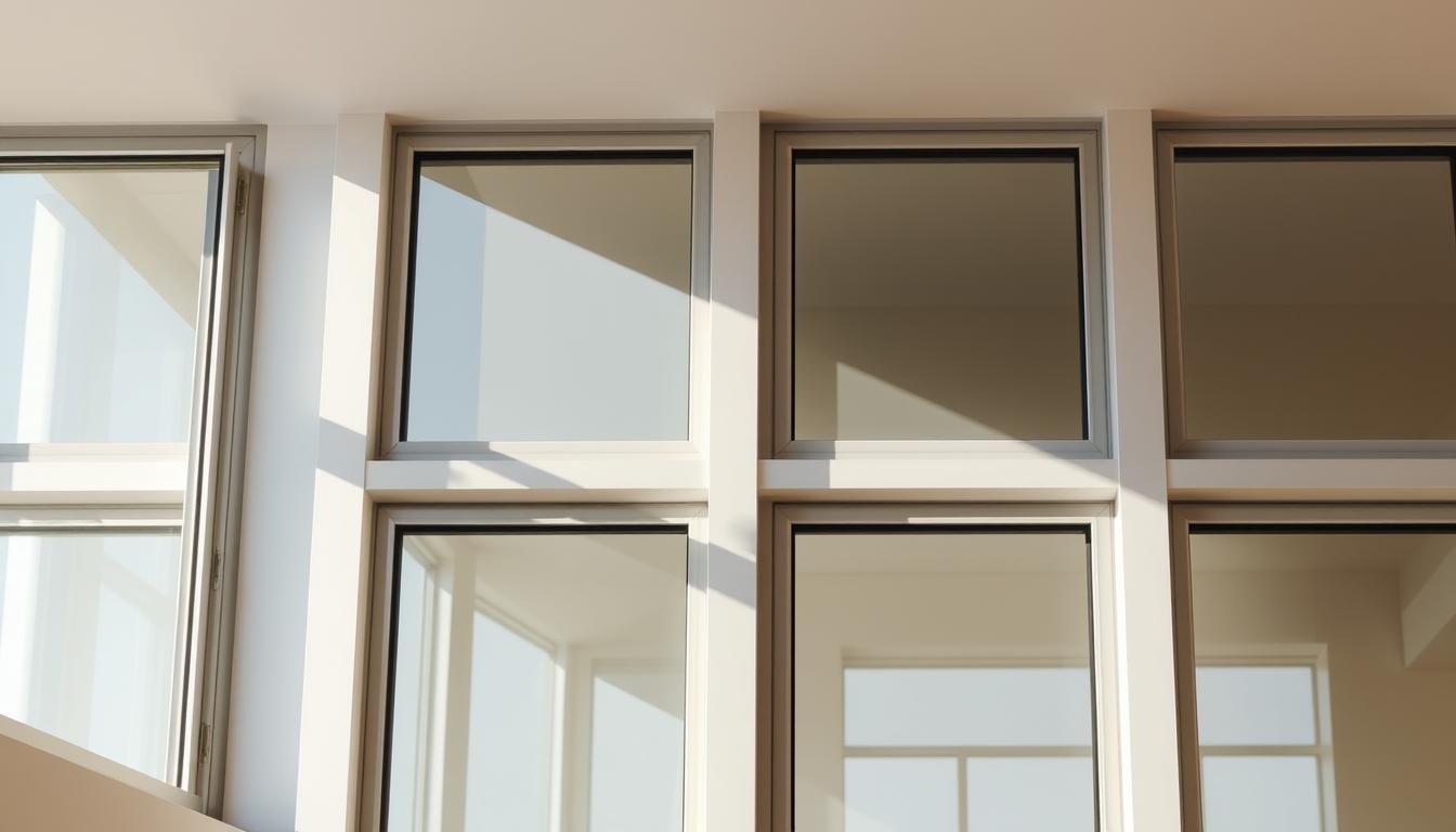 Modern residential windows with security glass, featuring strong frames and clear panes designed for enhanced home protection and energy efficiency.