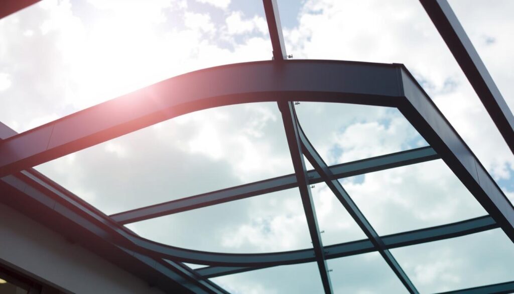 Modern skylight glass replacement with sleek metal framing under a bright sky. Let me know if you want a more technical or simplified version!