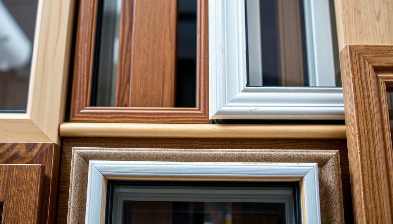 Various glass door frame materials in different wood and metal finishes, showcasing style and durability options for residential and commercial use.
