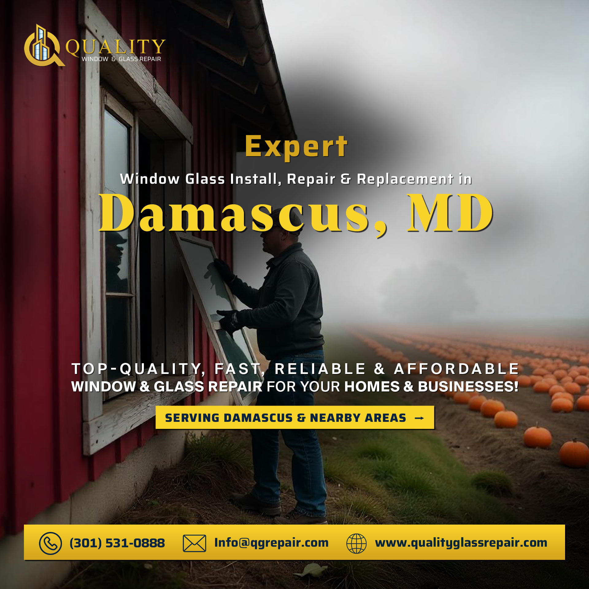 Agricultural property window repair in Damascus MD countryside