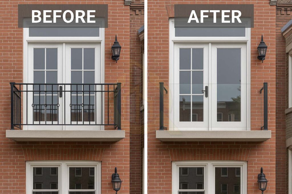 Before/after: DC historic row home's view transformed by frameless glass railings