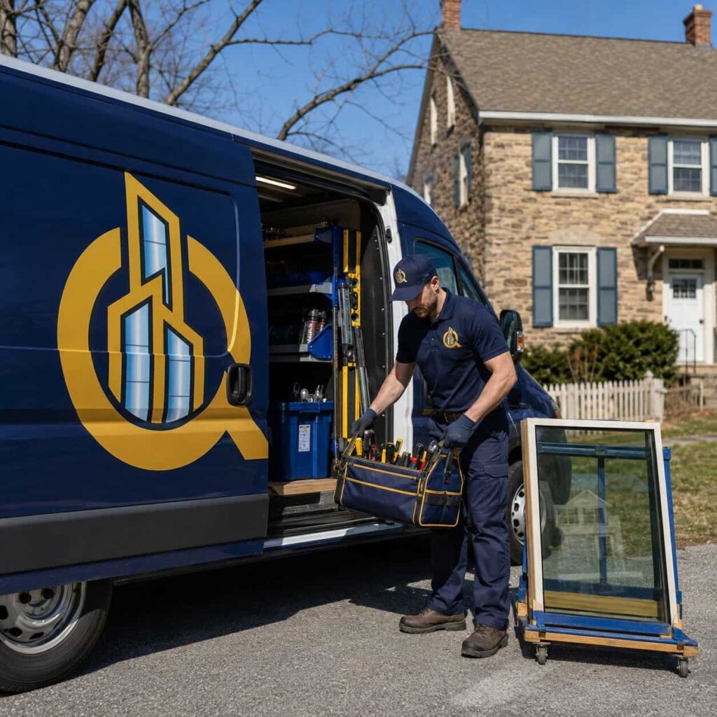 Branded Quality Window & Glass Repair service van and technician in Boyds