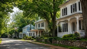Historic residential street scene representing Brookeville, MD