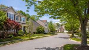 Residential street scene representing Burtonsville, MD