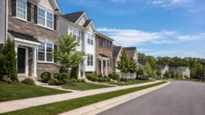Residential street scene representing Clarksburg, MD