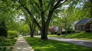 Residential street scene representing College Park, MD