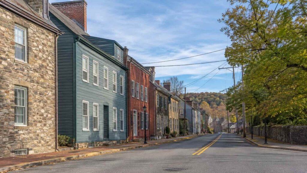 Historic Main Street streetscape representing Ellicott City, MD