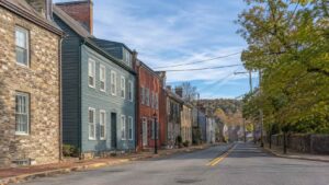 Historic Main Street streetscape representing Ellicott City, MD