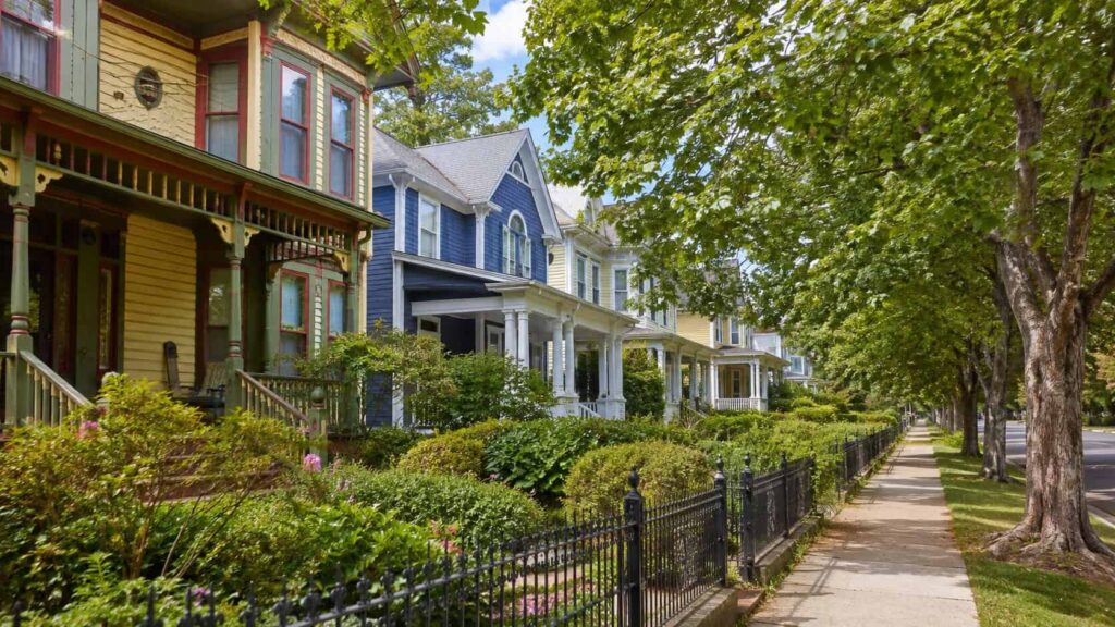 Historic residential street scene representing Hyattsville, MD