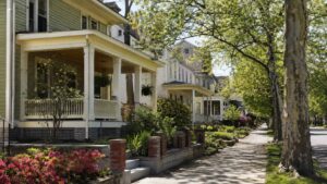 Historic residential street scene representing Riverdale Park, MD